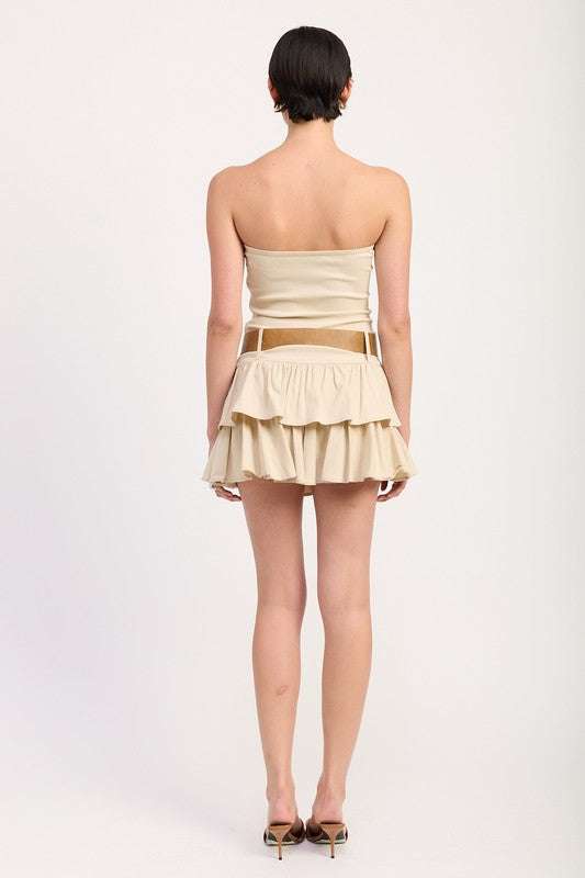 STRAPLESS TIERED MINI DRESS WITH BELT Meadeux