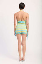 STRIPED KNIT HALTER NECK ROMPER WITH DRAWSTRINGS Meadeux