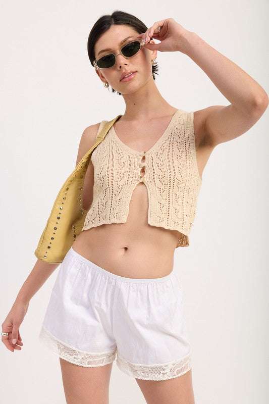 CROCHET BUTTON FRONT VEST TOP Meadeux