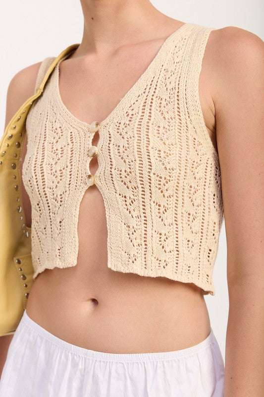 CROCHET BUTTON FRONT VEST TOP Meadeux