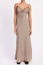 BIAS CUT FLARED MAXI DRESS WITH LACE TRIM Meadeux