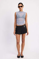 LACE MOCK NECK SLEEVELESS TOP WITH SIDE RUCHING Meadeux