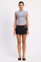 LACE MOCK NECK SLEEVELESS TOP WITH SIDE RUCHING Meadeux