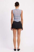 LACE MOCK NECK SLEEVELESS TOP WITH SIDE RUCHING Meadeux