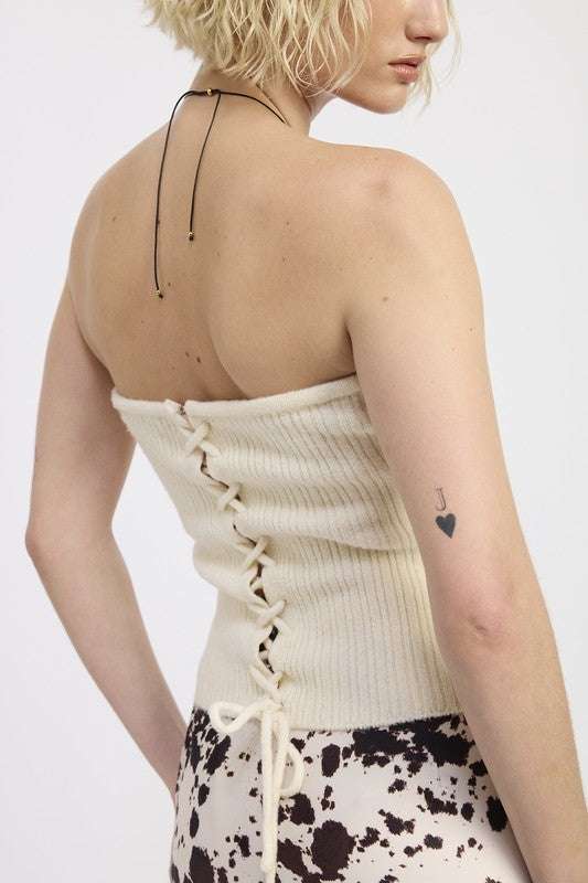 LACE UP TUBE SWEATER TOP Meadeux