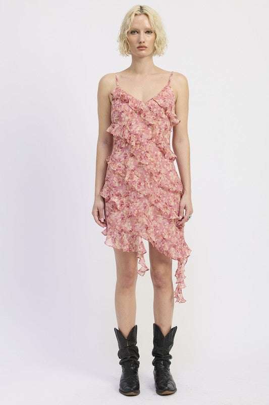 ASYMMETRICAL RUFFLE MINI DRESS Meadeux