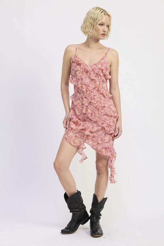 ASYMMETRICAL RUFFLE MINI DRESS Meadeux