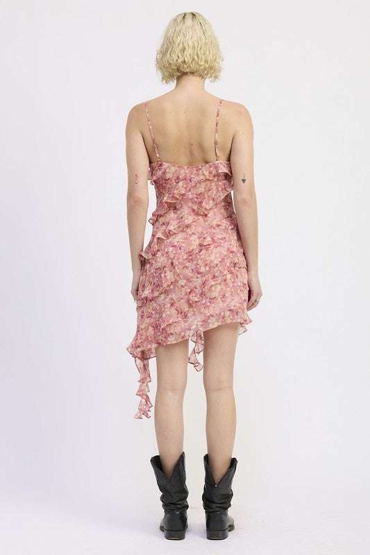 ASYMMETRICAL RUFFLE MINI DRESS Meadeux