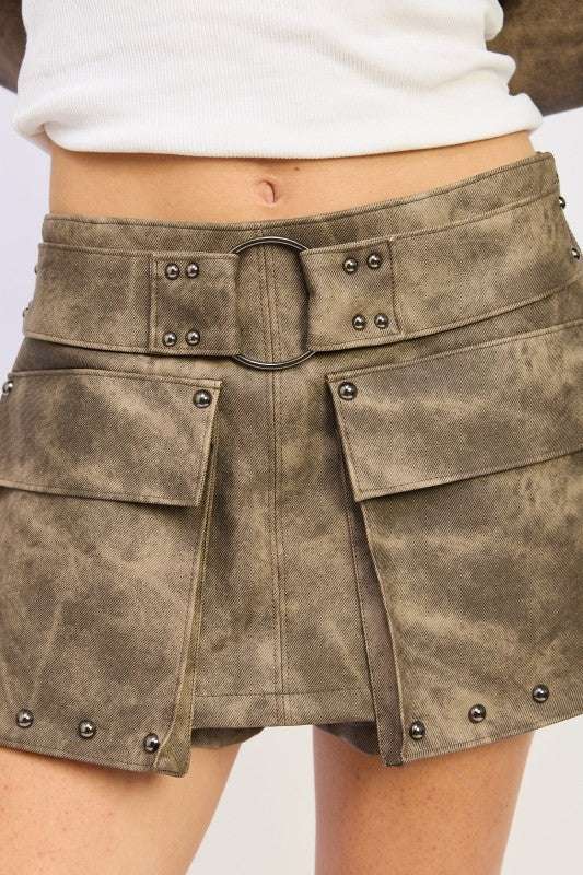 LOW RISE CARGO SUEDE MINI SKIRT Meadeux