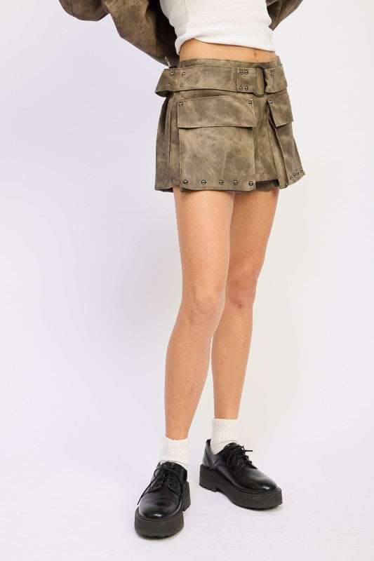 LOW RISE CARGO SUEDE MINI SKIRT Meadeux