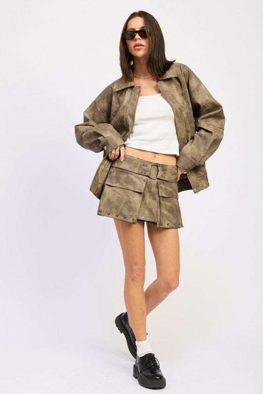 LOW RISE CARGO SUEDE MINI SKIRT Meadeux