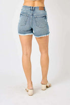 Button Fly Raw Hem Denim Shorts Shorts Meadeux