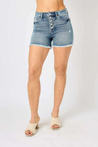 Button Fly Raw Hem Denim Shorts Shorts Meadeux