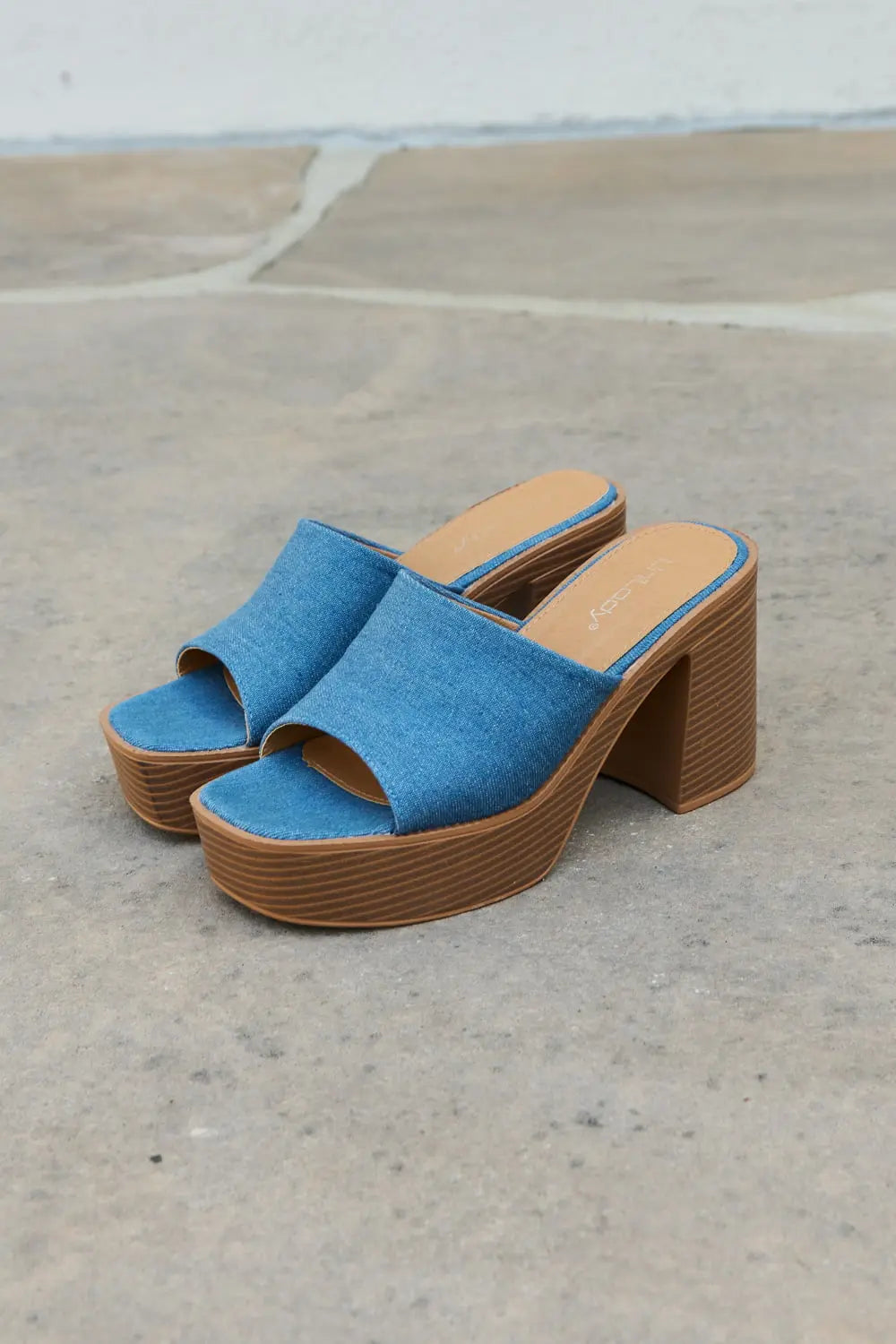 Denim Heel Mule Sandals