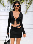 LONG SLEEVE CUT OUT CROP TOP SKIRT SET Two Piece Set Meadeux