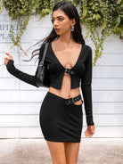 LONG SLEEVE CUT OUT CROP TOP SKIRT SET Two Piece Set Meadeux