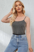 MESH CROPPED TOP PEARL LONG SLEEVE TOP Tops Meadeux