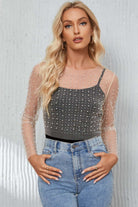 MESH CROPPED TOP PEARL LONG SLEEVE TOP Tops Meadeux