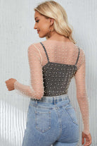 MESH CROPPED TOP PEARL LONG SLEEVE TOP Tops Meadeux