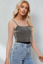 MESH CROPPED TOP PEARL LONG SLEEVE TOP Tops Meadeux