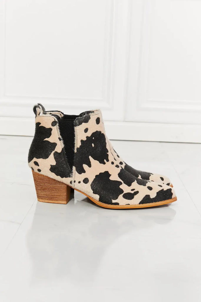 MMShoes Back At It Point Toe Bootie in Beige Cow Print Meadeux