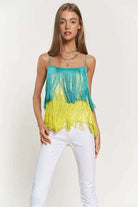 OVERLAY CROSS STRAPS PARTY BLOUSE FRINGE CAMI TOP Cami Meadeux