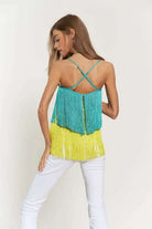 OVERLAY CROSS STRAPS PARTY BLOUSE FRINGE CAMI TOP Cami Meadeux