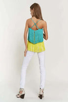 OVERLAY CROSS STRAPS PARTY BLOUSE FRINGE CAMI TOP Cami Meadeux