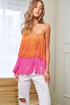 OVERLAY CROSS STRAPS PARTY BLOUSE FRINGE CAMI TOP Cami Meadeux