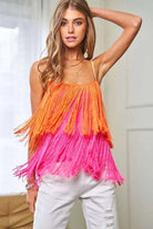 OVERLAY CROSS STRAPS PARTY BLOUSE FRINGE CAMI TOP Cami Meadeux