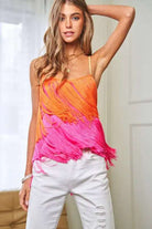 OVERLAY CROSS STRAPS PARTY BLOUSE FRINGE CAMI TOP Cami Meadeux