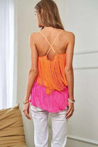 OVERLAY CROSS STRAPS PARTY BLOUSE FRINGE CAMI TOP Cami Meadeux