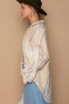 OVERSIZED LACE-TRIM EMROIDERED BUTTON-UP SHIRT Blouse Meadeux