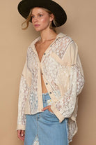 OVERSIZED LACE-TRIM EMROIDERED BUTTON-UP SHIRT Blouse Meadeux