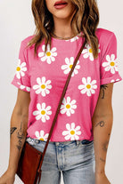 PINK DAISY FLOWER PRINTED TSHIRT Blouse Meadeux