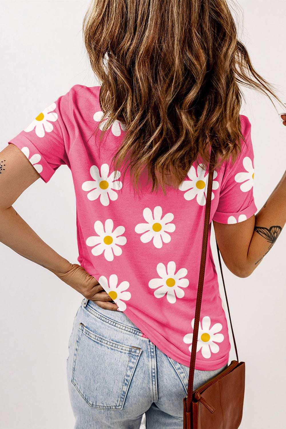 PINK DAISY FLOWER PRINTED TSHIRT Blouse Meadeux