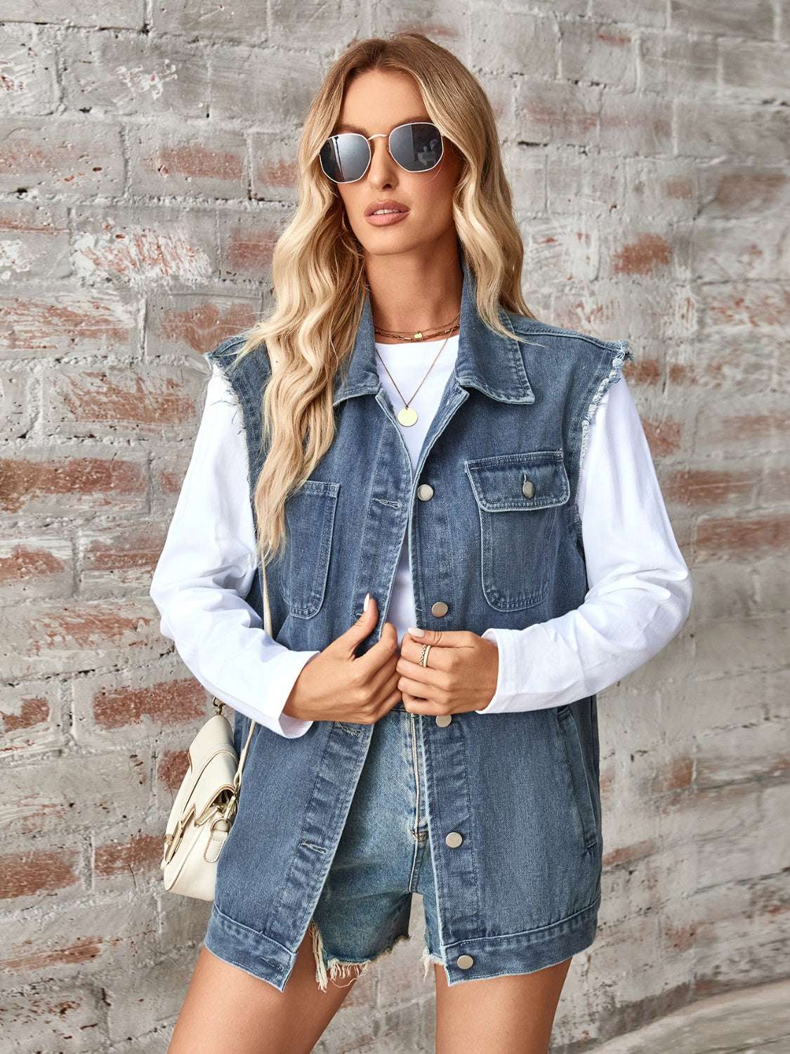 RAW HEM OVERSIZED JEAN SLEEVELESS DENIM JACKET Jacket Meadeux