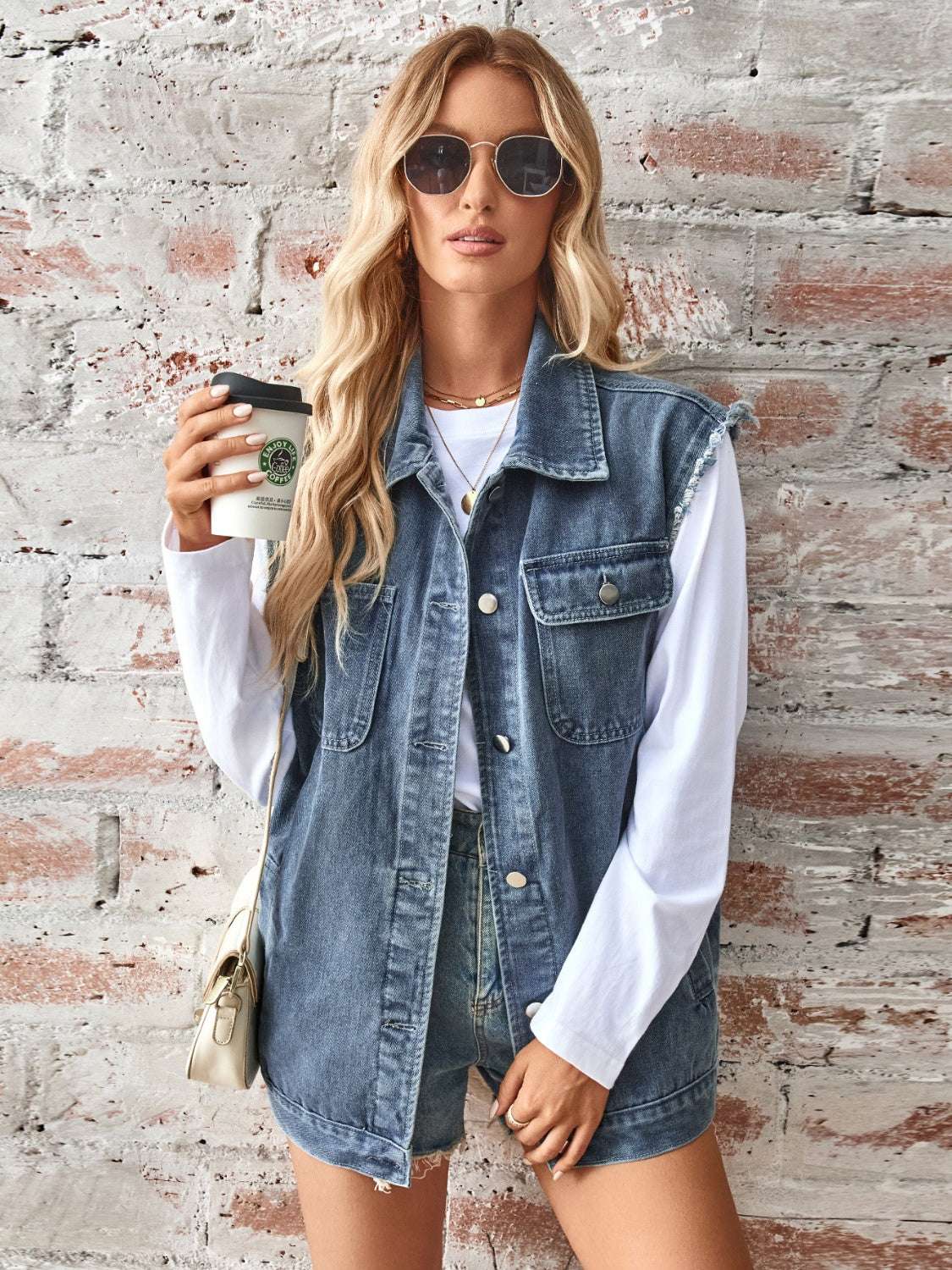 RAW HEM OVERSIZED JEAN SLEEVELESS DENIM JACKET Jacket Meadeux