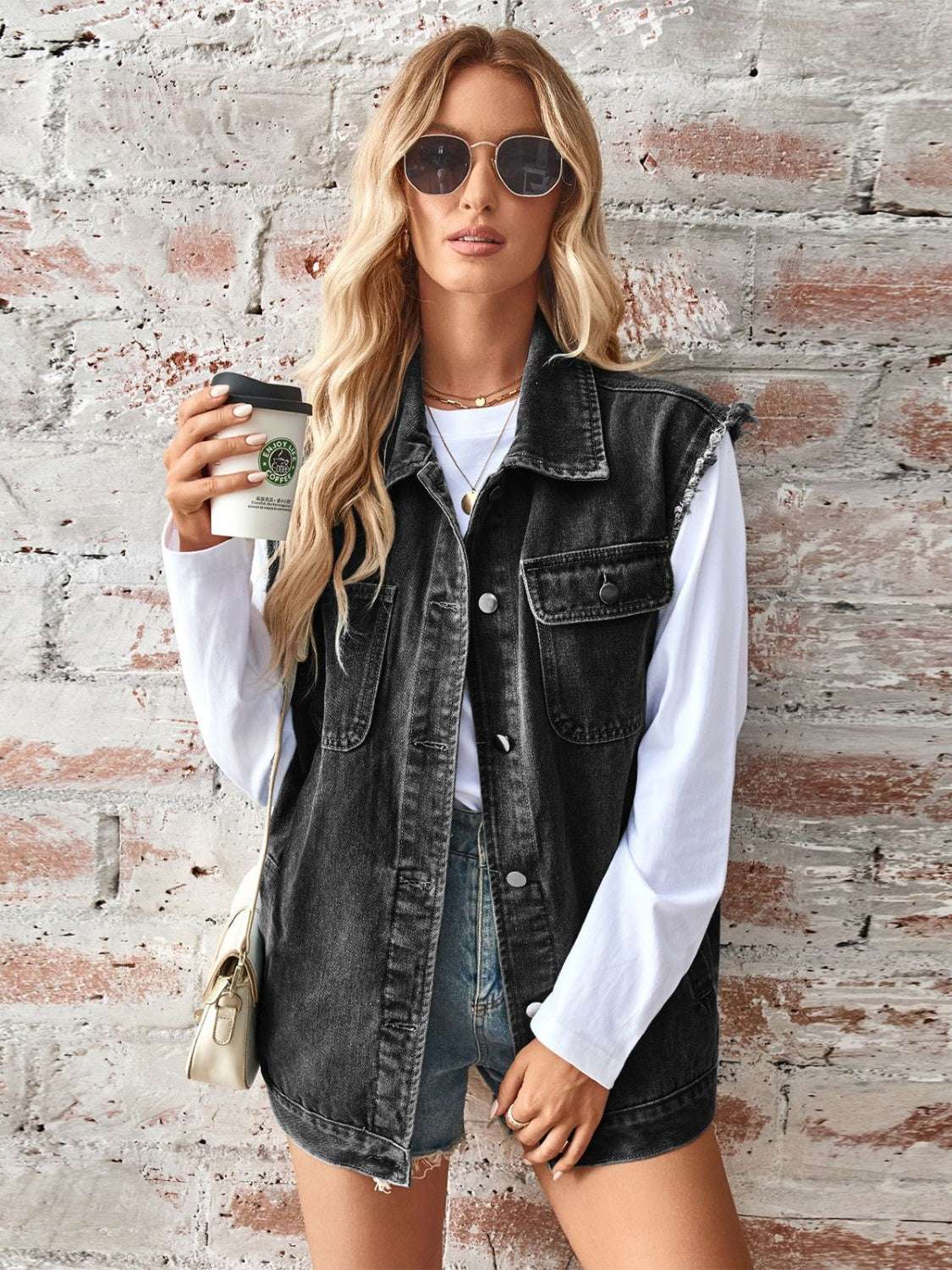 RAW HEM OVERSIZED JEAN SLEEVELESS DENIM JACKET Jacket Meadeux