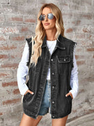 RAW HEM OVERSIZED JEAN SLEEVELESS DENIM JACKET Jacket Meadeux