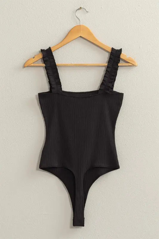 Ribbed Ruffle Strap Bodysuit Meadeux