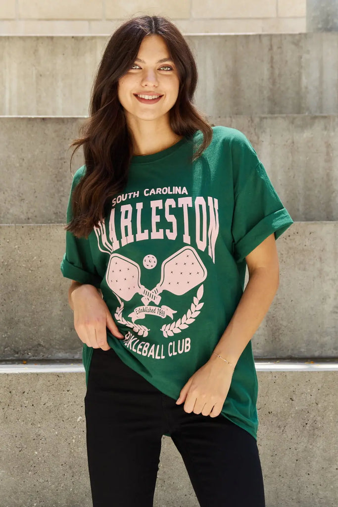 Sweet Claire "Charleston Pickleball Club"  Oversized Graphic T-Shirt Meadeux