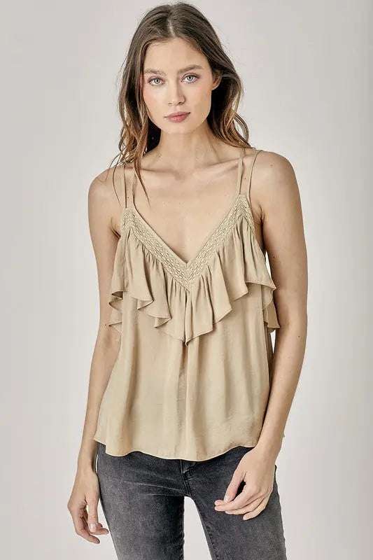 TRIM DETAIL CAMISOLE RUFFLE CAMI TOP BLOUSE Cami Meadeux