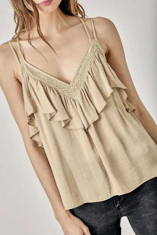 TRIM DETAIL CAMISOLE RUFFLE CAMI TOP BLOUSE Cami Meadeux