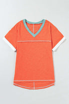 V-NECK SHORT SLEEVE COLOR BLOCK TSHIRT Tops Meadeux