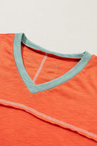 V-NECK SHORT SLEEVE COLOR BLOCK TSHIRT Tops Meadeux