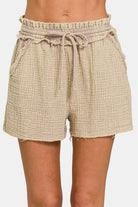 Washed Frayed Hem Drawstring Shorts Shorts Meadeux