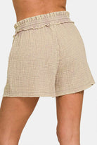 Washed Frayed Hem Drawstring Shorts Shorts Meadeux