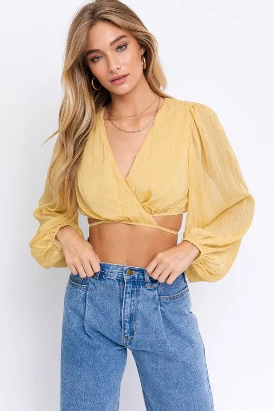 BALI BALLOON YELLOW LONG SLEEVE CROP TOP - MeadeuxBALI BALLOON YELLOW LONG SLEEVE CROP TOPTopsMeadeux