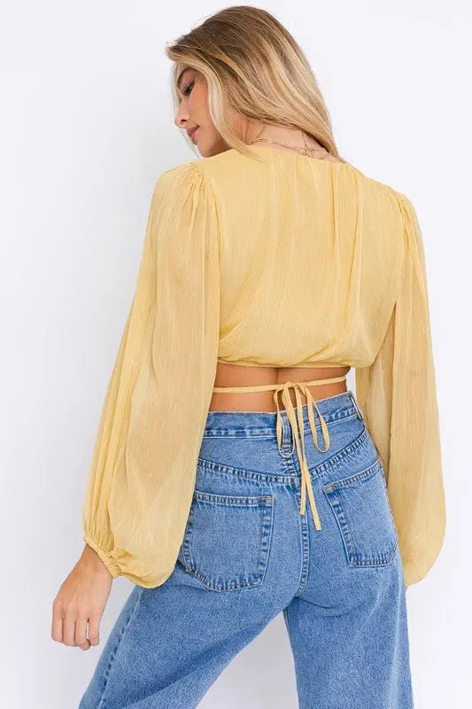 BALI BALLOON YELLOW LONG SLEEVE CROP TOP - MeadeuxBALI BALLOON YELLOW LONG SLEEVE CROP TOPTopsMeadeux